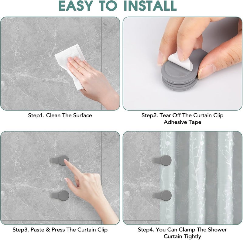 PRATIQUE 3PCS Silicone Magnetic Shower Curtain Clips for Liner, Self Adhesive Bathroom Windproof Splash Proof Multifunctional Fixed Clip Keep Curtain Liner Closed to Wall Shower Curtains Keeper (Grey) - Image 5